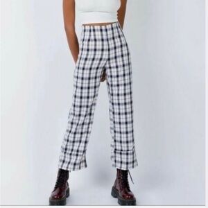 Princess Polly Women's Sz 10 Euros Black and White Plaid Wide Leg Trouser Pants